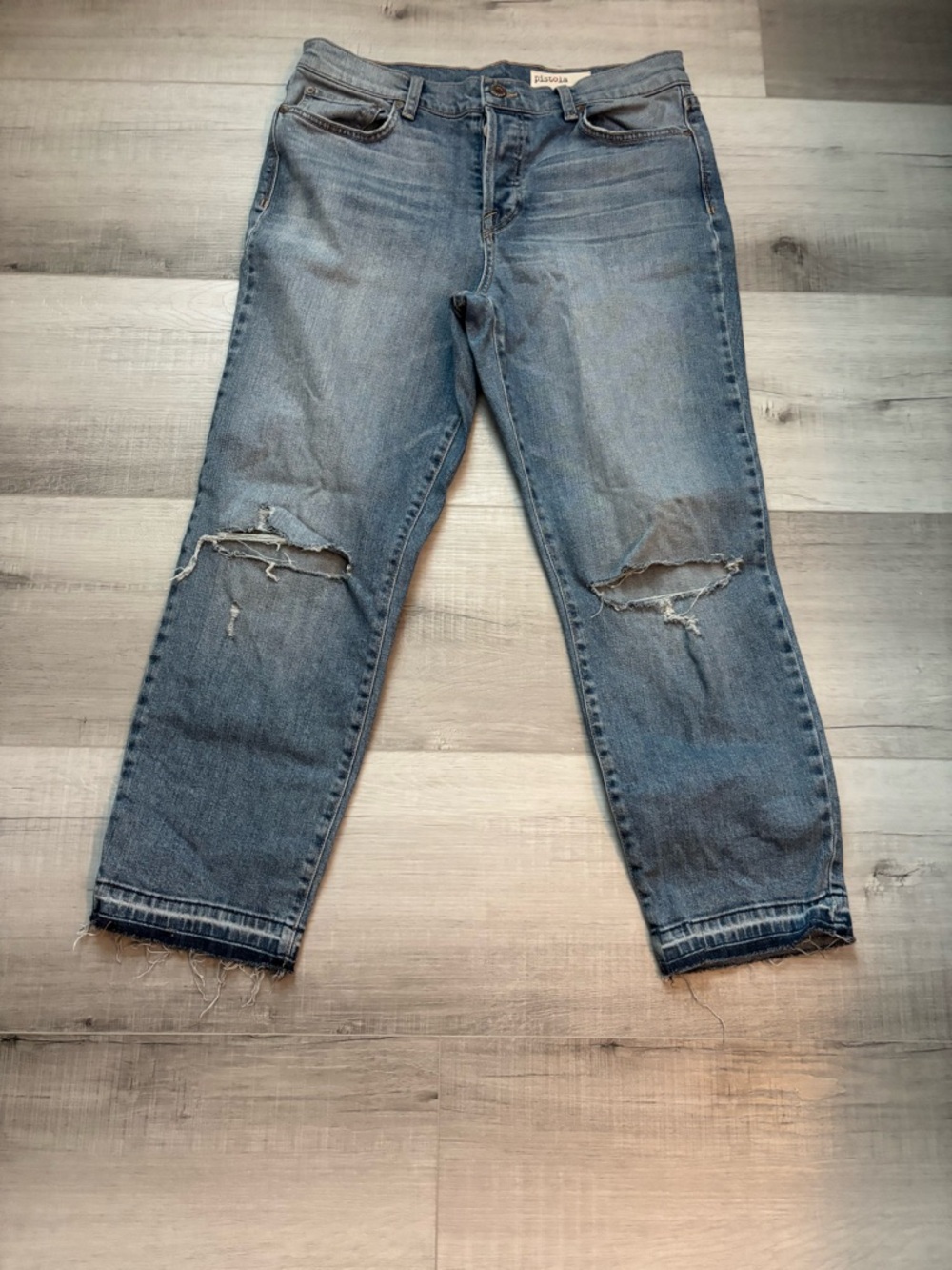 Pistola Jeans Size 30 Distressed Cropped Straight Raw Hem Made USA